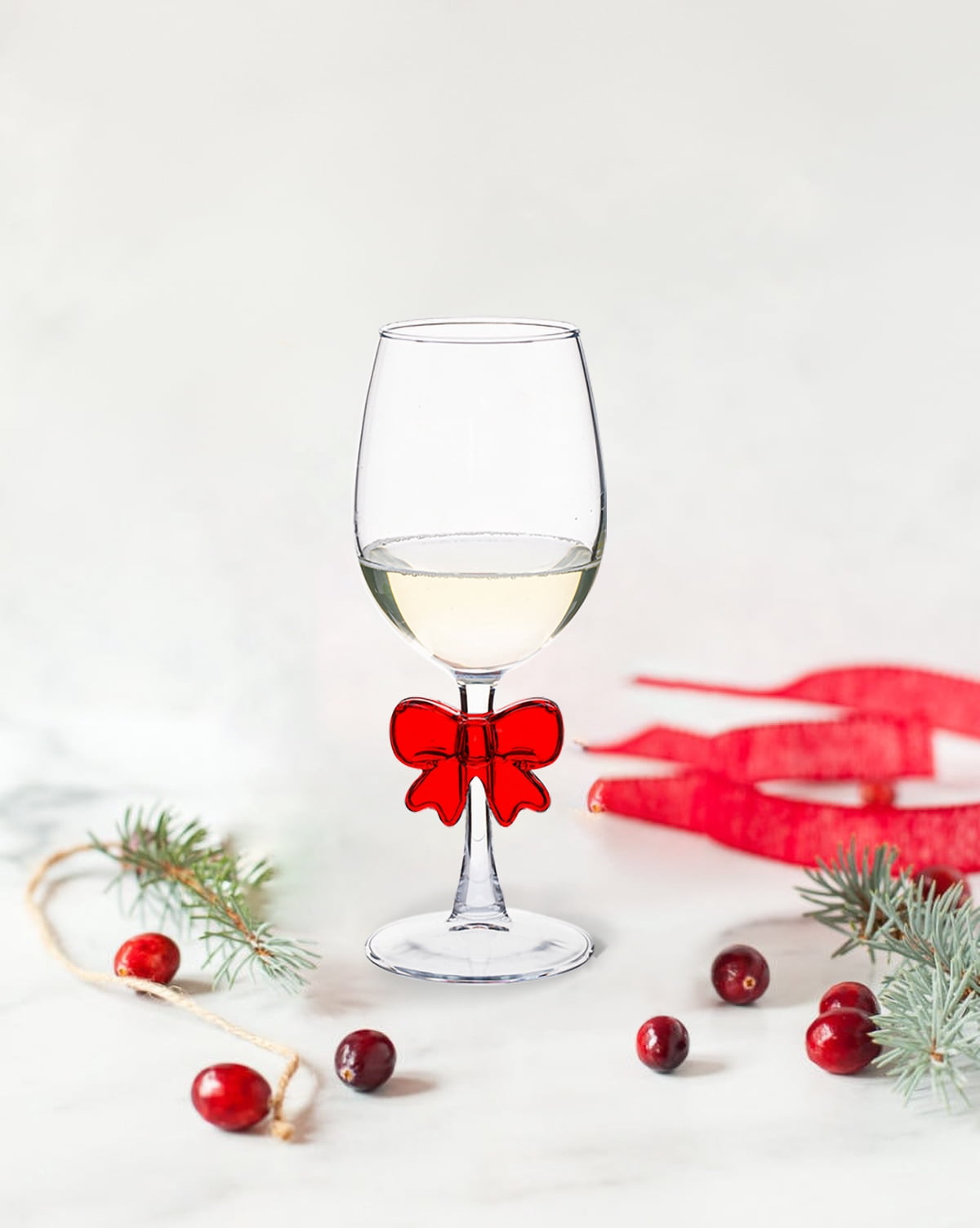 White Wine Glass with Bow Holiday Time