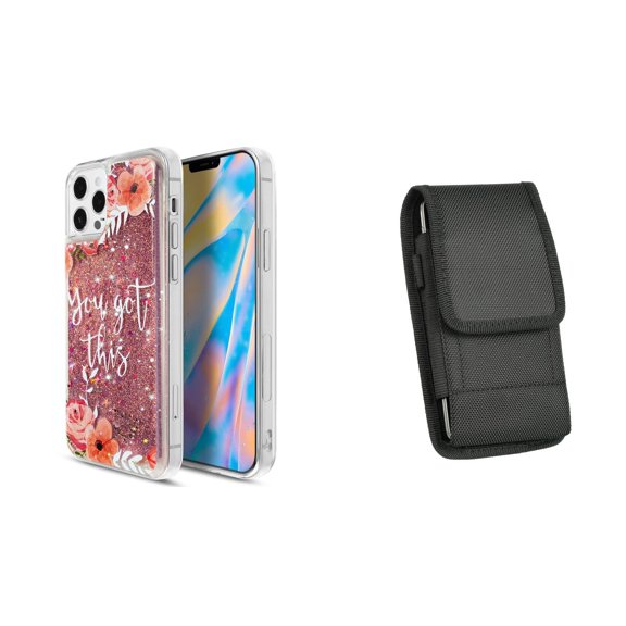 Liquid Glitter Case for iPhone 14 Pro and Belt Holster Pouch - You Got This