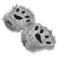thumbnail image 2 of FELTECHELECTR Un par de guantes grises de piel sintética de Halloween con pelo largo, mitones de patas de animal, guantes cálidos de medio dedo para invierno., 2 of 7