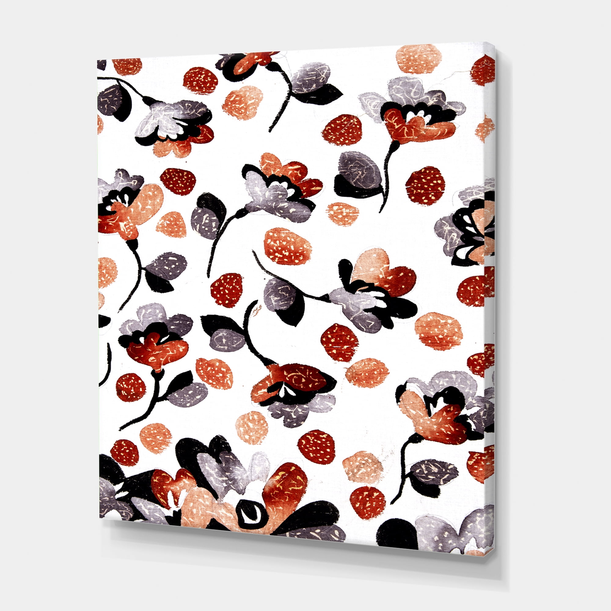 Modern Flower In Red Blue and Orange 12 in x 8 in Painting Canvas Art Print, by Designart