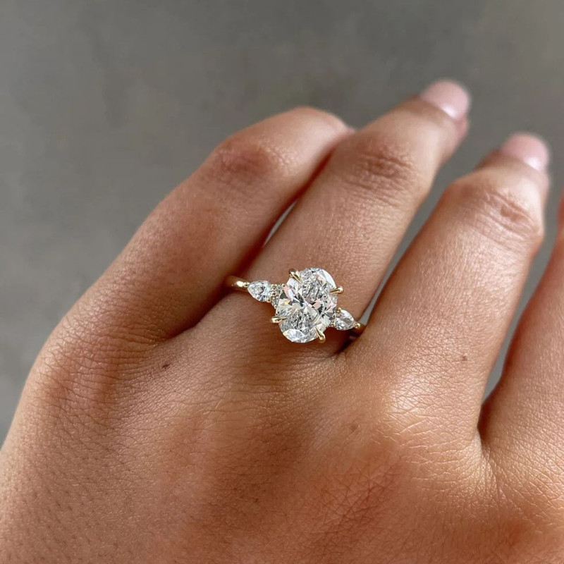 Cora Jewellery 2TCW Oval Moissanite Engagement Ring For Women With Side Pear, 10K Yellow Gold
