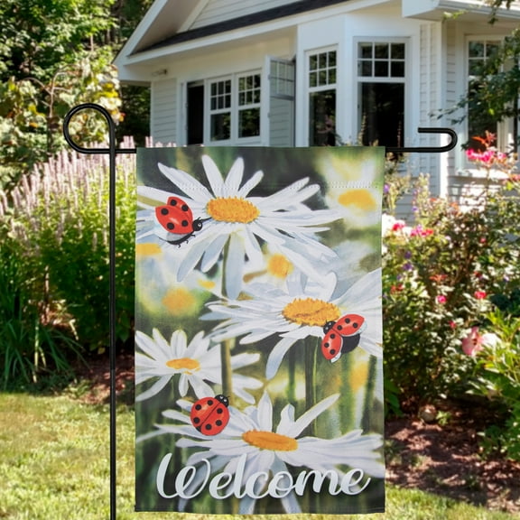 Northlight Welcome Ladybug and Daisy Outdoor Garden Flag 12.5" x 18"