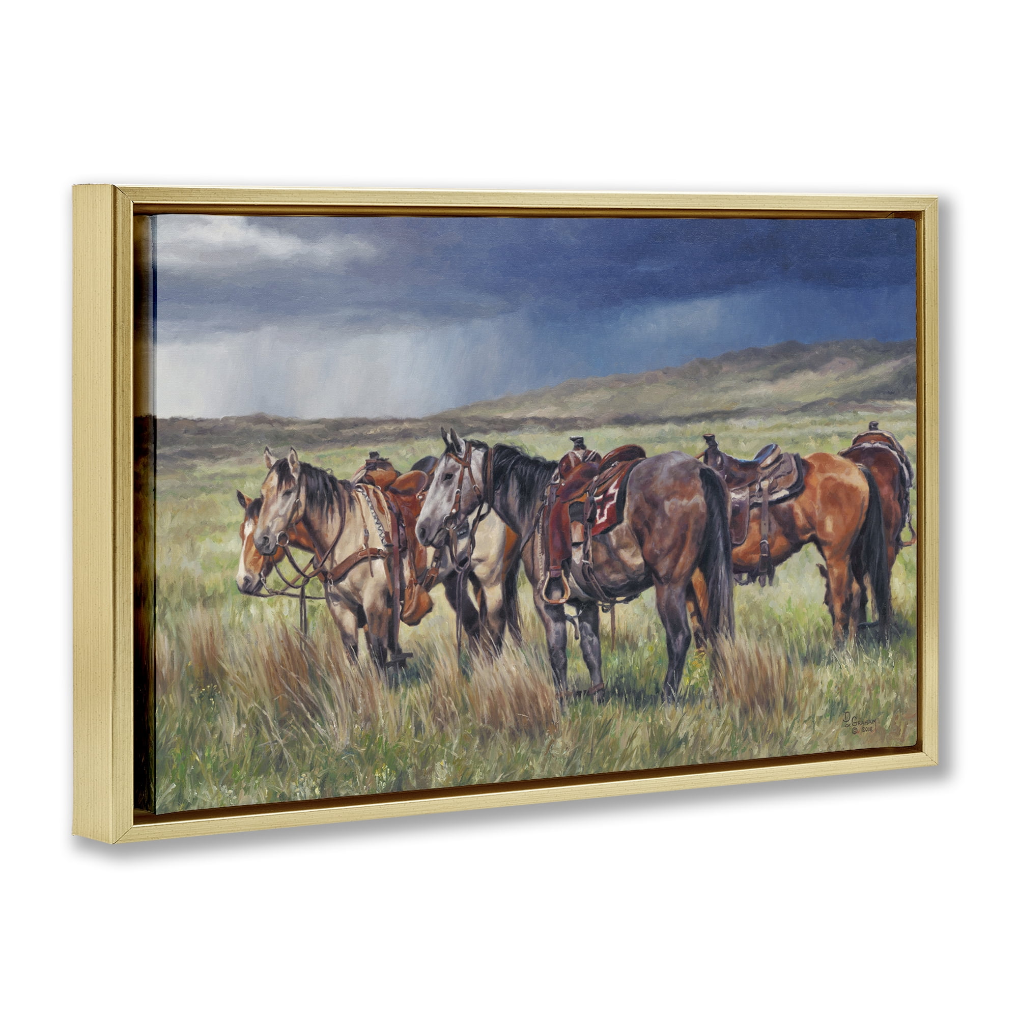 Stupell Industries Hurry Up & Wait Animals & Insects Painting Gold Floater Framed Canvas Art Print Wall Art, 31 x 21