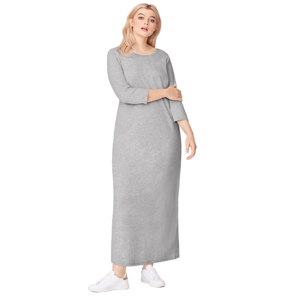 ellos Women's Plus Size Three-Quarter Sleeve Knit Maxi Dress