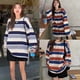 thumbnail image 3 of LUVCLS Sudadera de mujer de manga larga con rayas y cuello redondo informal T1, 3 of 6