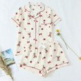 thumbnail image 7 of WCJM Button Front Pajama Set Womens Short Sleeve Lapel Print Top Matching Drawstring Shorts Lightweight Breathable Knit Summer Outfit, 7 of 7