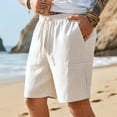 thumbnail image 4 of GUZOM Mens Linen Cotton Blend Shorts 60% Cotton 40% Linen Elastic Drawstring Waist Relaxed Fit Casual Beach Shorts with Pockets, Beige Khaki Cream,Size S, 4 of 7