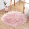 thumbnail image 2 of Ghouse Round Pink Area Rug 3 feet, Thick and Fluffy Faux Sheepskin Machine Washable Circle Plush Carpet, Faux Sheepskin Rug for Living Room, Bedroom, Kids Room, 2 of 5
