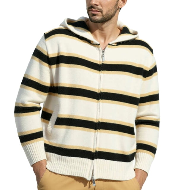 Dvprdro Jackets for Men Fashion Solid Color Stand Up Collar Double Zipper Cardigan Knitted Sweater Coat