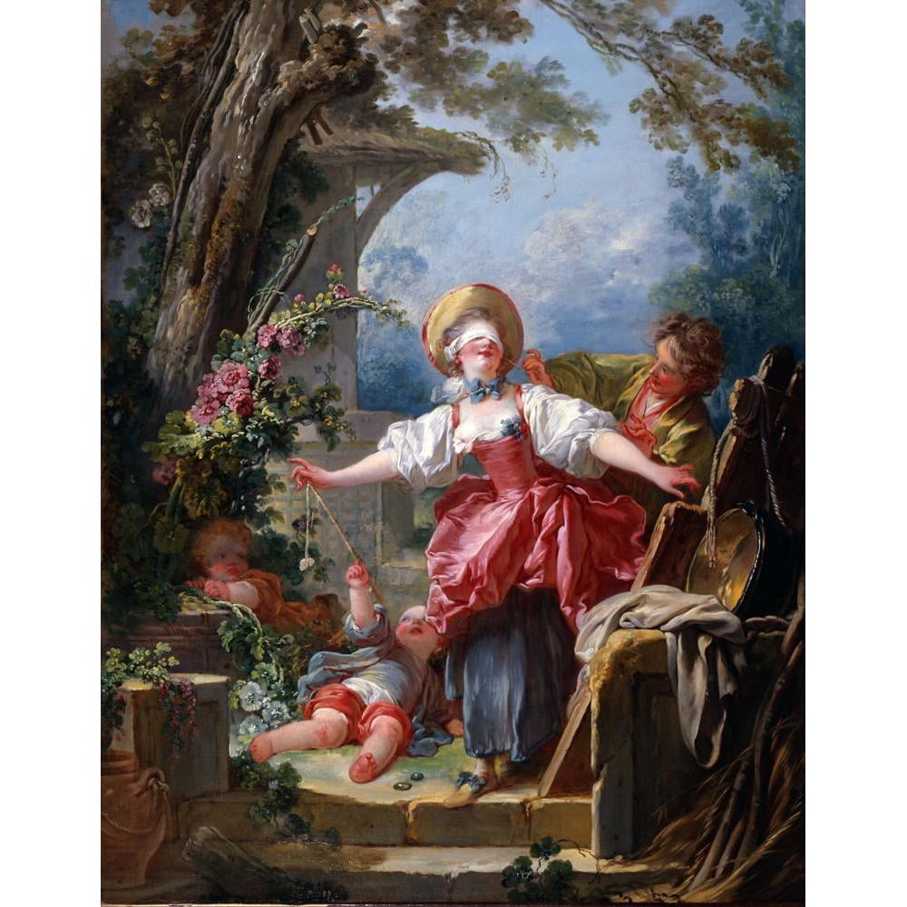 Jean-Honoré Fragonard 12x14 Black Modern Framed Museum Art Print Titled - Blind-Man's Buff