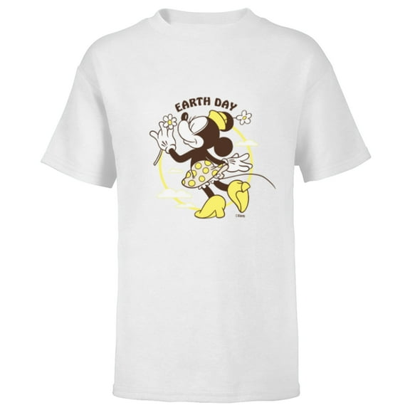 Disney Minnie Mouse Earth Day Clouds Flowers Retro Vintage - Short Sleeve T-Shirt for Kids - Customized-White