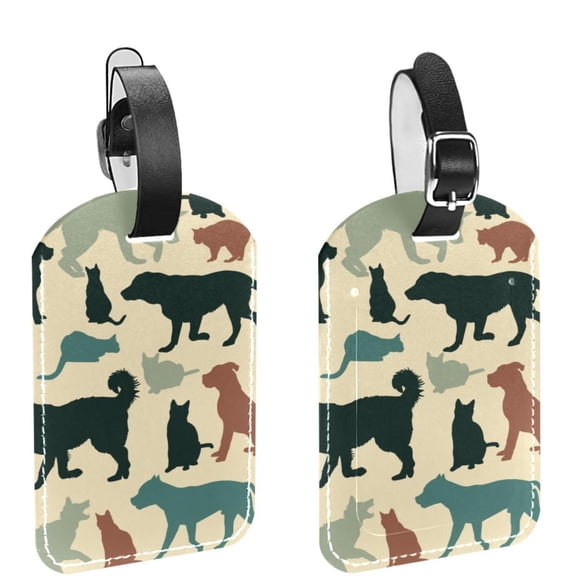 Square 2Pack PU Leather Cats and Dogs Cruise Luggage Tag with Privacy Cover and Name ID Tag for Travel Handbags Backpacks Luggage Tags