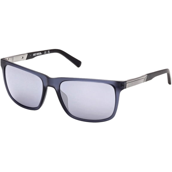 Harley Davidson Men's Translucent Matte Blue Square Sunglasses with Mirror Lens - HD00020 85X