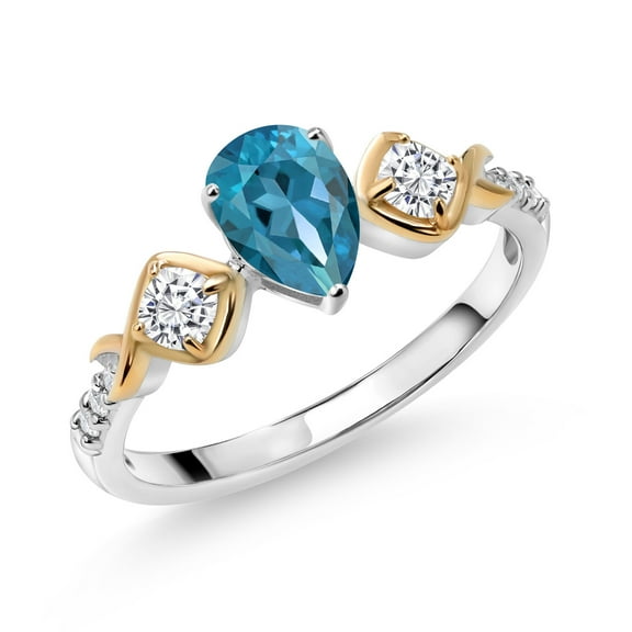 Gem Stone King 925 Silver and 10K Yellow Gold Lab Grown Diamond Ring Topaz Moissanite (1.08 Cttw, Size 9)