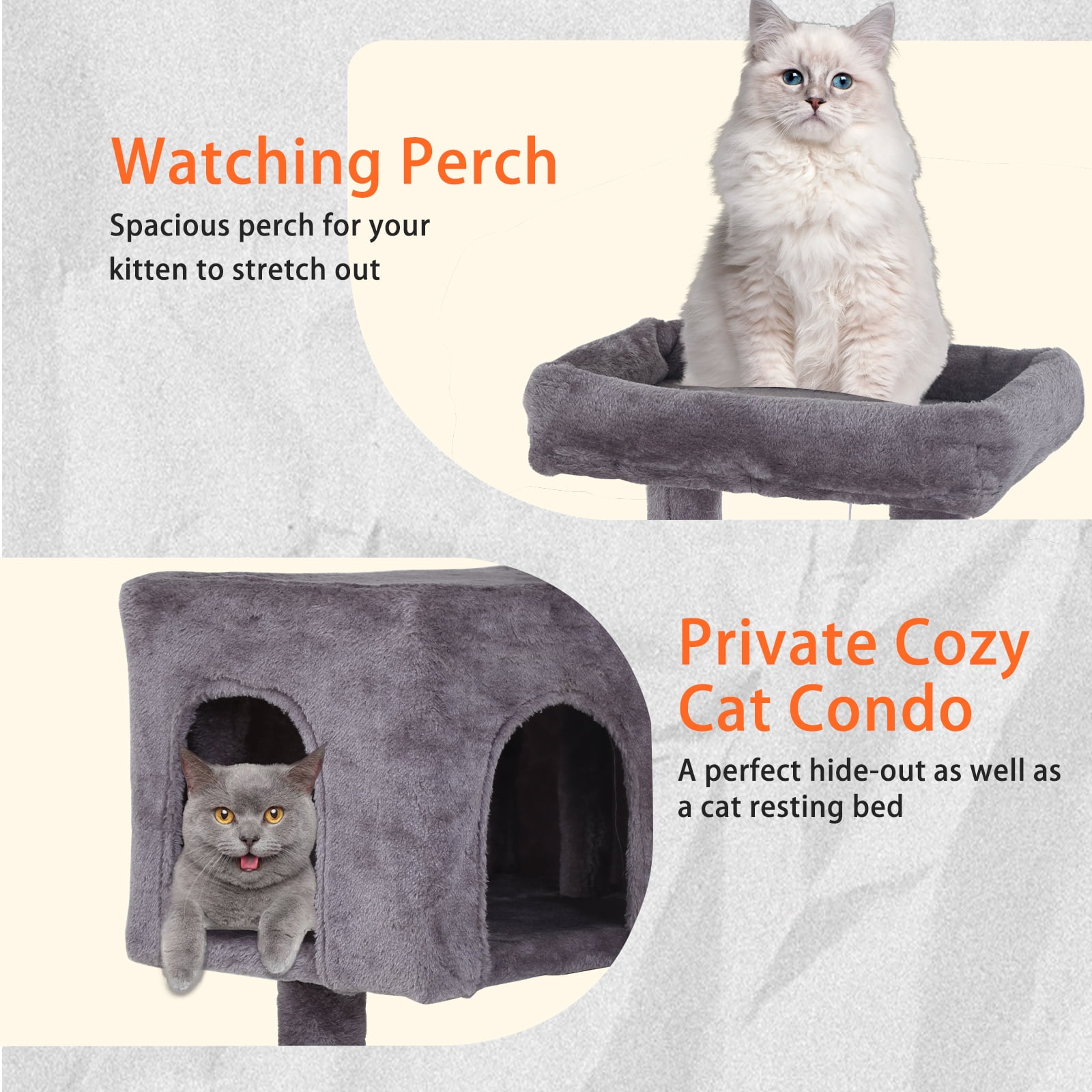 CL.HPAHKL Cat Tree, 36 inch Small Cat Tower with Scratching Post & Funny Toy for Indoor Cats, Cat Condo Furniture Activity Center for Kittens, Light Gray