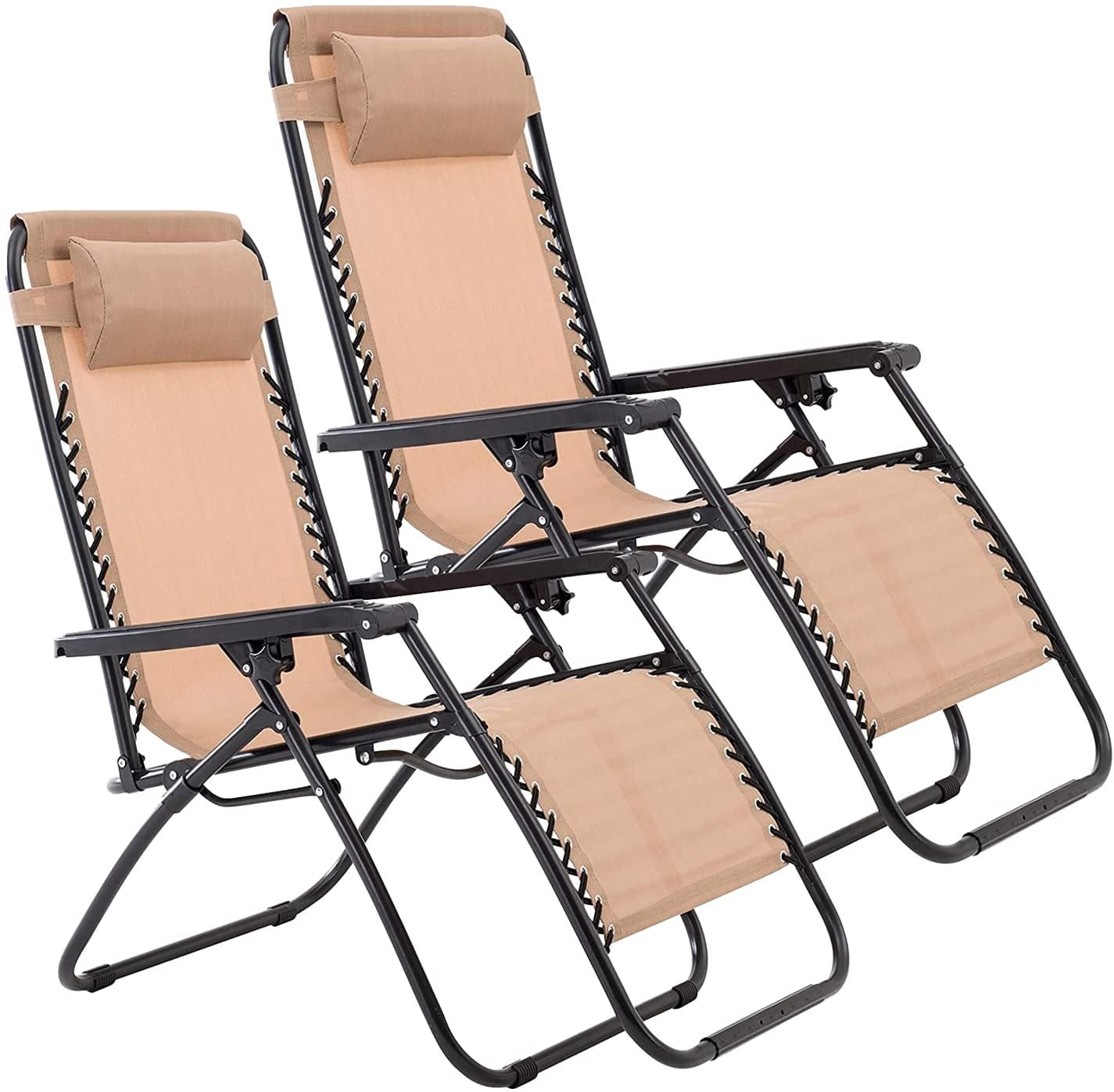 Garden Life Zero Gravity Folding Outdoor Recliner Chair/Sun Lounger Pack of 1, Cream Wooden Arms Steel Frame