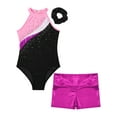 thumbnail image 5 of MSemis Kids Girls Gymnastic Leotard Outfits with Metallic Shorts Hair Band Pink&Rose 8, 5 of 6