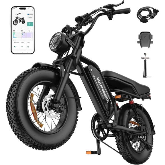 VOLTVOGUE VV-16 Adult Electric Bike, 16" Fat Tire Ebike, 48V 15.6Ah 748Wh Lithium Battery, 750W Motor, Full Suspension All-Terrain E-Bike with App Control, Recommended Age 16 UL2849