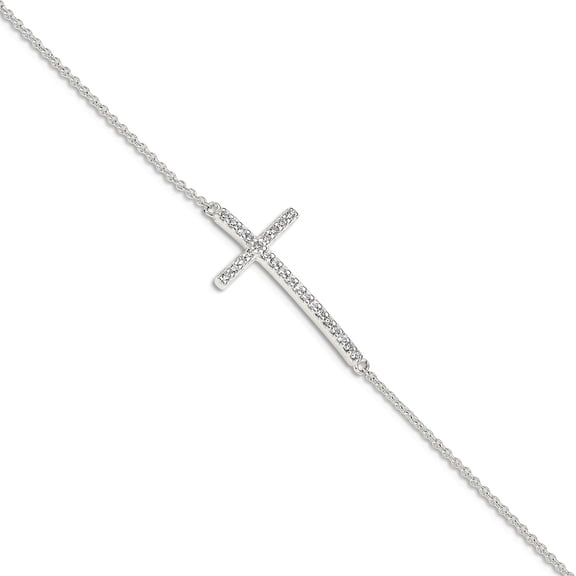 925 Sterling Silver Cubic Zirconia Religious Faith Cross Bracelet 7 Inch 12.14mm Wide Link Bracelet for Women