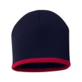 thumbnail image 2 of Couver Bottom Striped Blaze Beanie Bulky Hat Soft 100% Knit Acrylic Winter Skull Cap Unisex 8'' - (Navy/ Red), 2 of 6