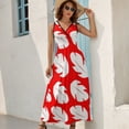 thumbnail image 6 of Red & White Tropical Leaf Sleeveless Dress elegant chic wedding evening dresses Woman dresses summer women's suit, 6 of 6