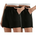 thumbnail image 2 of QIJUNTUO Women's 2-Pack High Waisted Soft Lounge Shorts Lightweight Stretch Comfort Casual Summer Versatile Sleep Shorts Black, 2 of 4