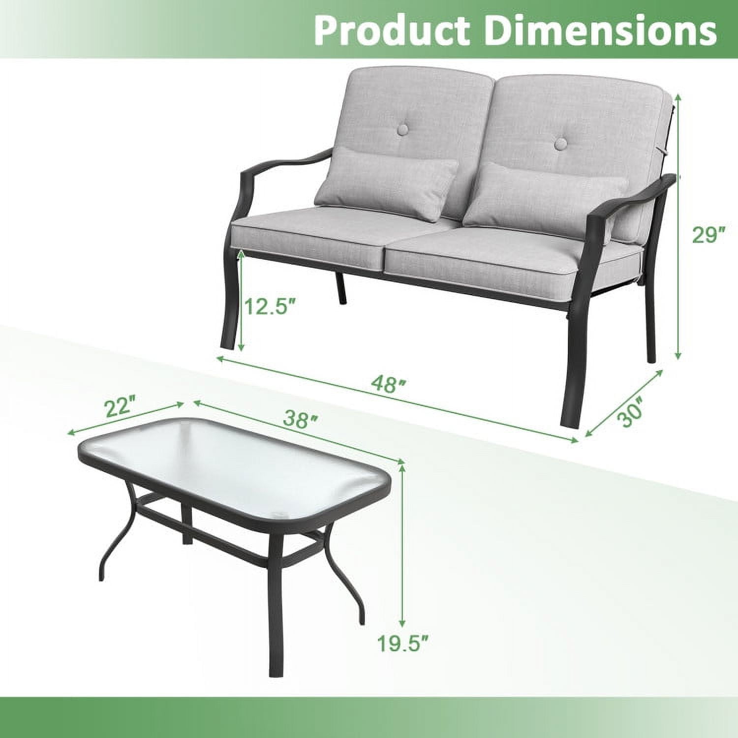 Aimee Lii 2 Pieces Outdoor Patio Furniture Set, Patio Sectional Furniture Set with Tempered Glass Coffee Table, Gray