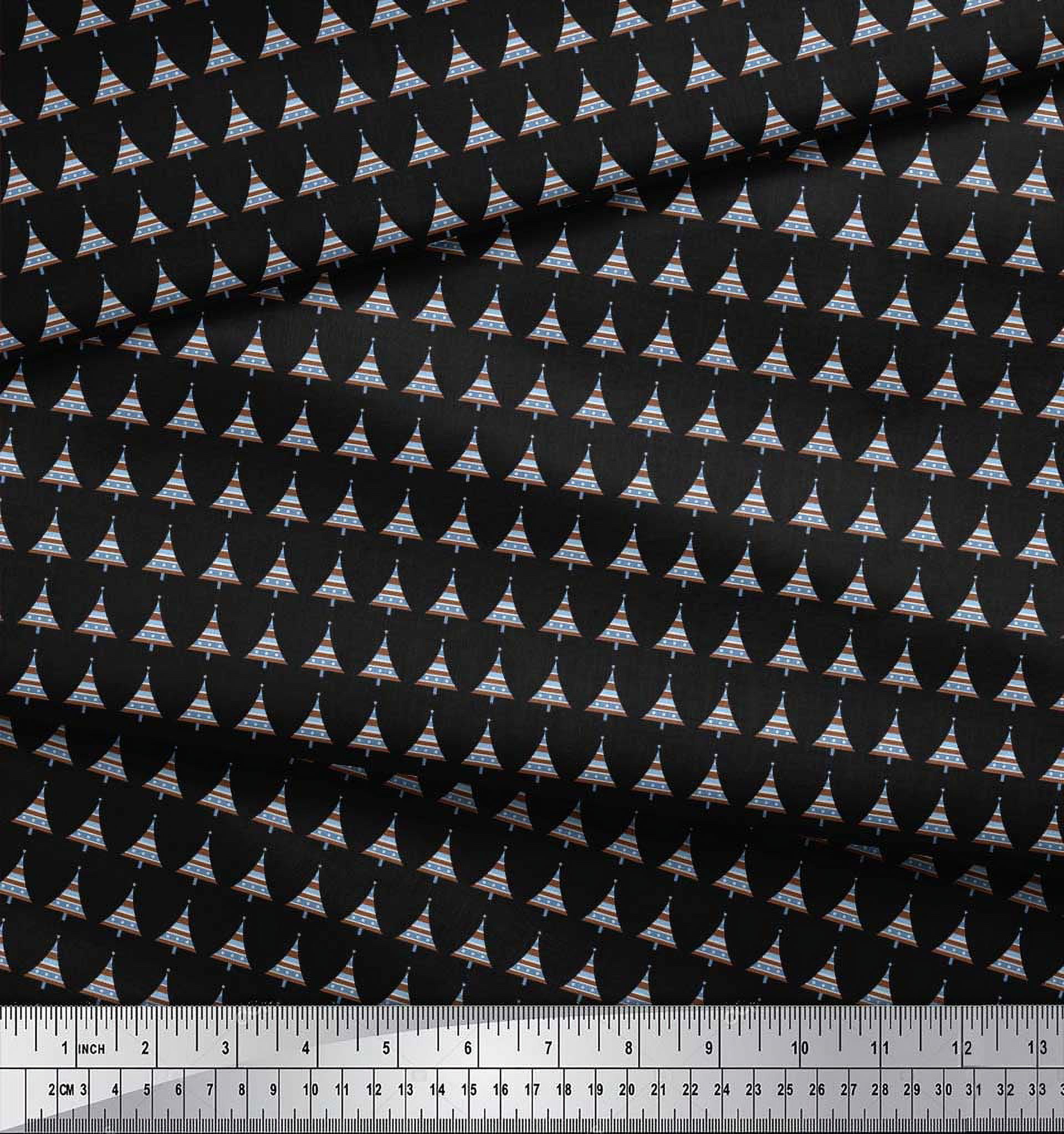 Soimoi Black Rayon Fabric Tree Christmas Print Sewing Fabric Yard 56 Inch Wide