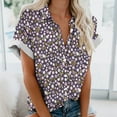 thumbnail image 2 of DeHolifer Shirt for Women Floral Printed Short Sleeve Lapel Button Casual Shirt Spring Fashion Blouse Tops Purple XL, 2 of 4