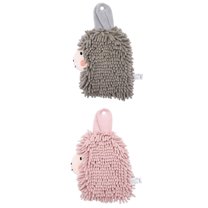 Unique Bargains Alpaca Ball 2 Pcs Chenille Hand Towels 7" x 11" Pink/Grey