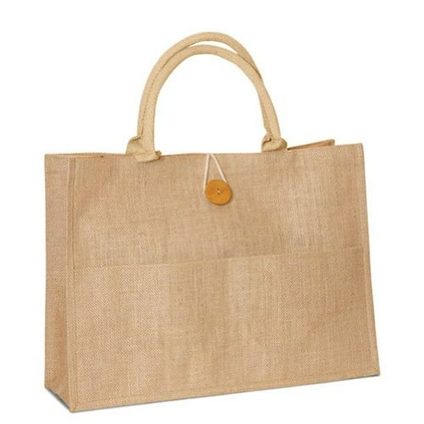 Carrygreen Natural Jute Burlap tote bag with cotton handles buttoned