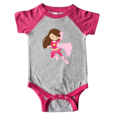 

Inktastic Superhero Girl Brown Hair Pink Costume Gift Baby Girl Bodysuit