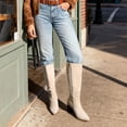 thumbnail image 3 of Botas DREAM PAIRS hasta la rodilla en ante beige con tacón grueso de 8 cm, 3 of 9