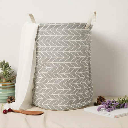 Harper Grey Laundry Bag Basket Foldable Hamper Dirty Cloths Toy Storage Organizer Hamper Bin Bag Basket Cotton Linen ()