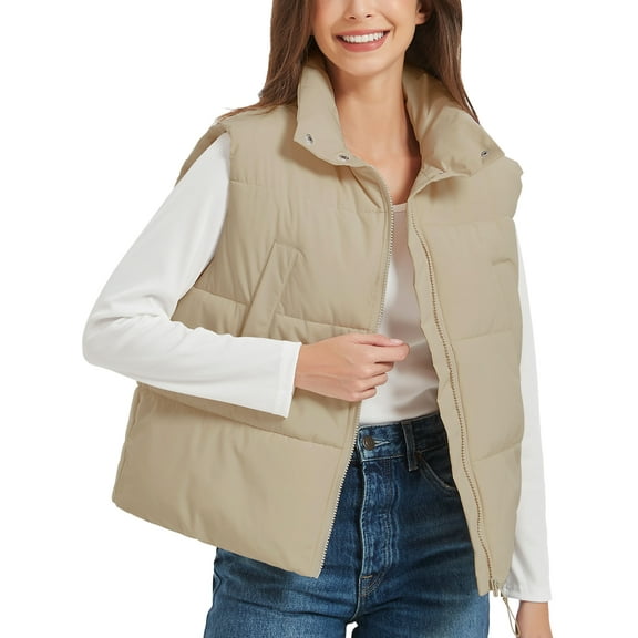 Women's Cropped Puffer Vest Stand Collar Lightweight Sleeveless Crop Padded Vest Zip Up Gilet Coat