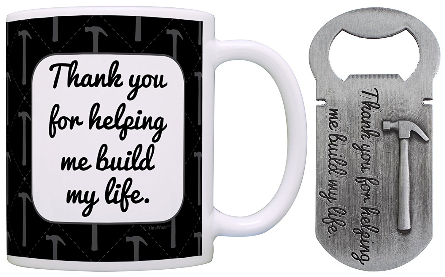 Christmas Gifts for Dad Grandpa Uncle Thank You for Helping Me Build My Life Gift Coffee Mug & Pewter Magnetic Bottle Opener Bundle - image 1 of 7