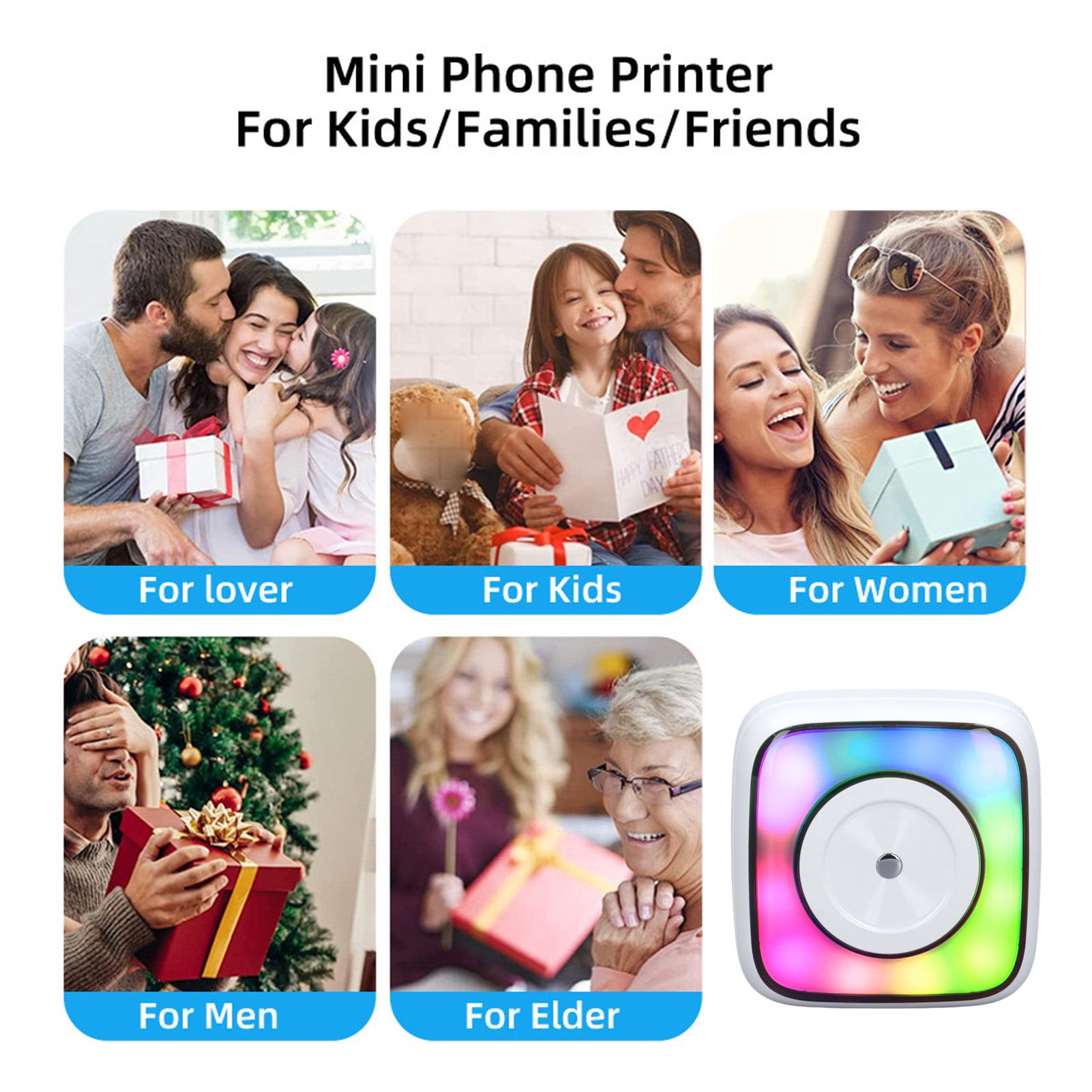 Rupoun Mini Thermal Printer 1200mAh Portable Pocket Photo Label Maker Clear Printing for Students, Wireless Inkless Picture Printing Device, White (4.72 in / 12 cm)
