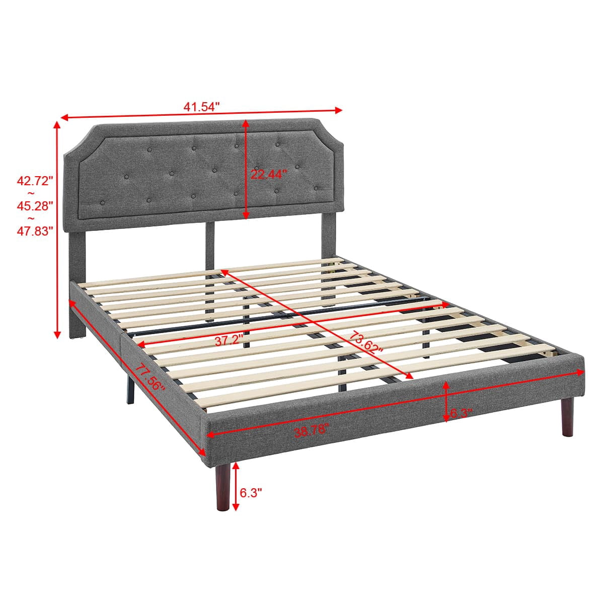 BSHTI TWIN Size Platform Bed Frame,with Upholstered Headboard,Adjustable Headboard,Linen Upholstery, and Center Support Leg, Easy Assembly Grey
