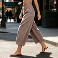 thumbnail image 6 of VBVC Women's Cotton Linen Pull-On Capri Pants , Casual Summer Wide Leg Trousers For Women , Ladies' Paper Bag Waist Pleated Pants with Pockets,Coffee,S-2XL, 6 of 6