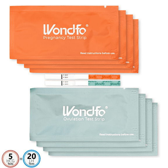 Wondfo -5 Pregnancy Test Strips and 20 Ovulation Test Strips Kit - Rapid Test Detection for Home Self-Checking (20 LH   5 HCG)