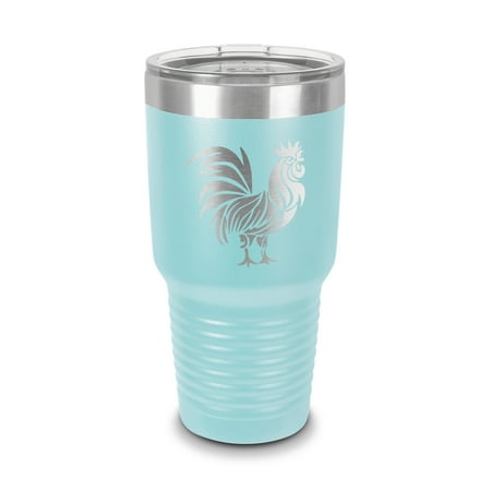 

Chinese Zodiac Rooster Tumbler 30 oz - Laser Engraved w/ Clear Lid - Stainless Steel - Vacuum Insulated - Double Walled - Travel Mug - year of the - Light Blue