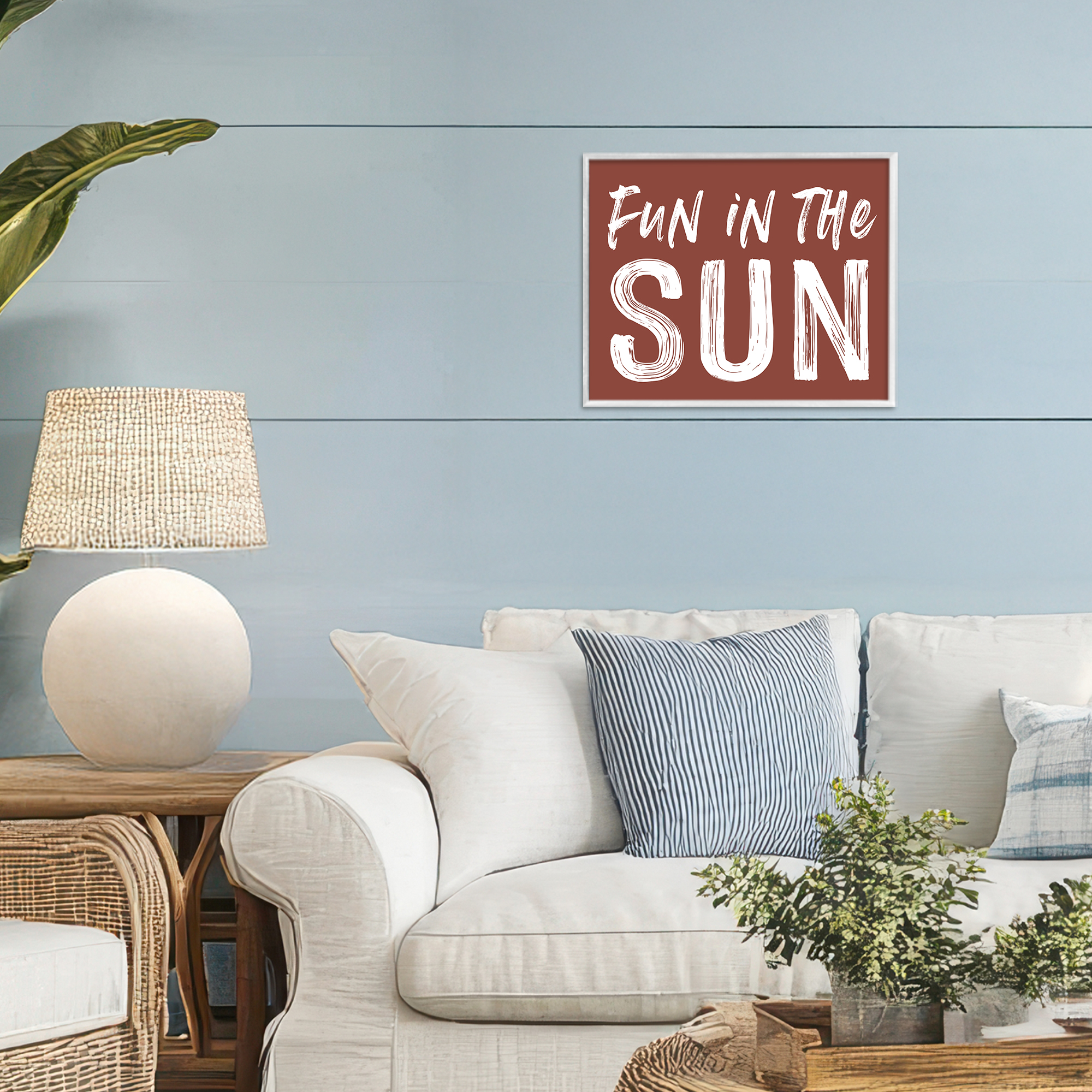 Fun In Sun Brown Sentiment White Framed Giclee Art, design by Lettered and Lined