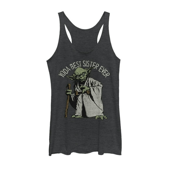 Women's Star Wars Yoda Best Sister Ever Racerback Tank Top Black Heather 2X Large