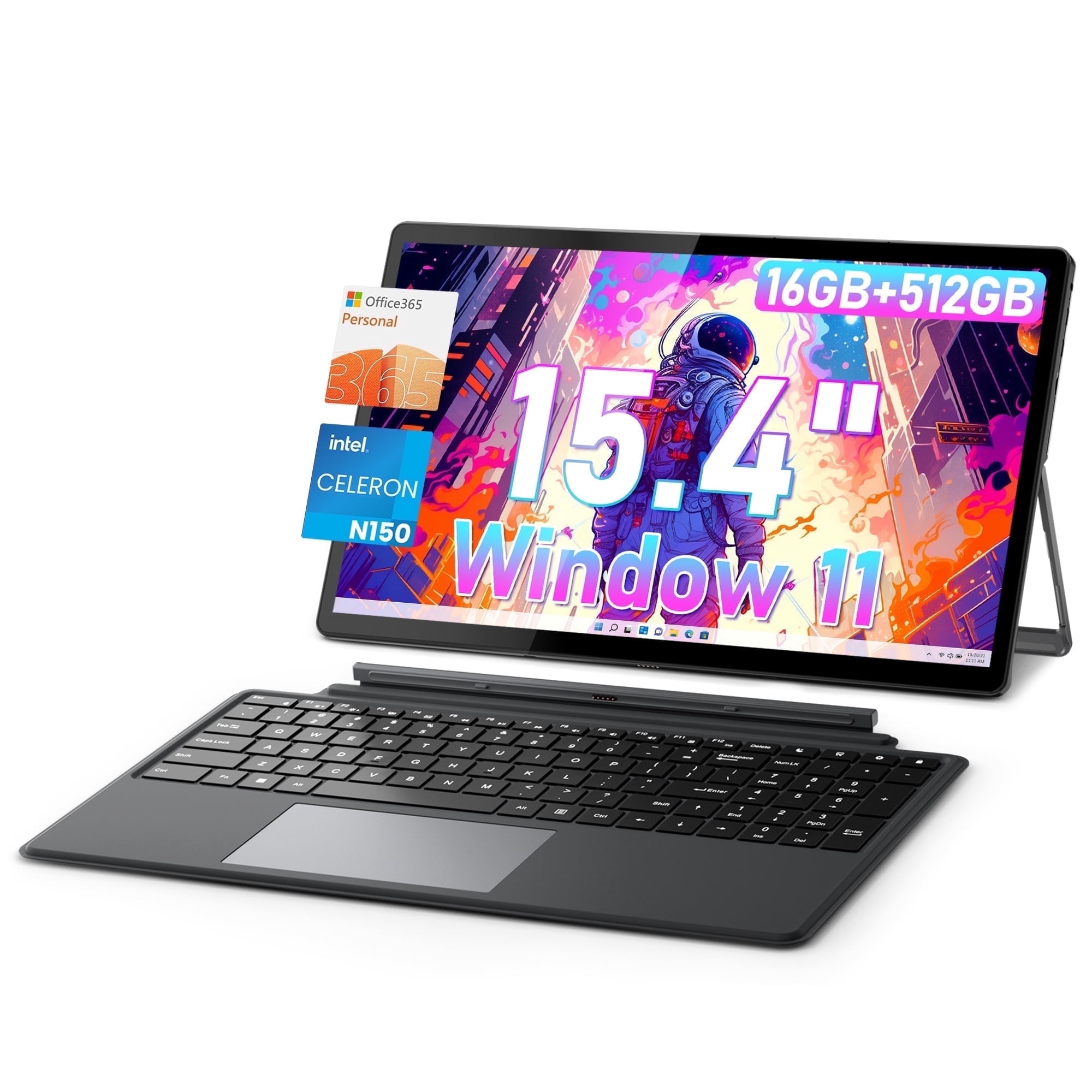 Golzer 15.4in 2 in 1 Laptop Touchscreen Windows 11, 16GB DDR5 RAM 512GB SSD Laptops Convertible Tablet Computer, 4-Core Intel N150 with Tablet Stand 1yr Office 365 Free