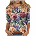 thumbnail image 2 of PEONAVET T-Shirts pour Femmes à Manches 3/5568, T-Shirts Mode pour Femmes Décontractés à Col Rond, Manches 3/4, T-Shirt Ample, Chemisiers et Chemises pour Dames, 2 of 5