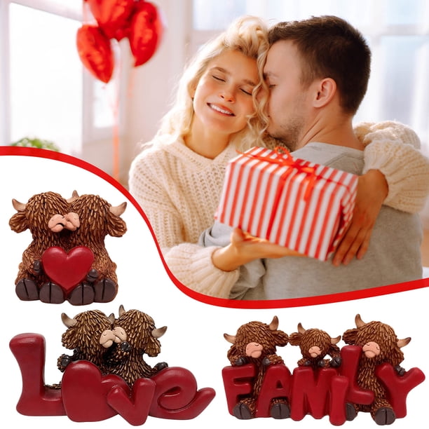 Figura de Resina con Forma de Corazón de Vaca de Las Tierras Altas para San Valentín, Decoración para El Hogar, Símbolos Familiares y de Pareja.