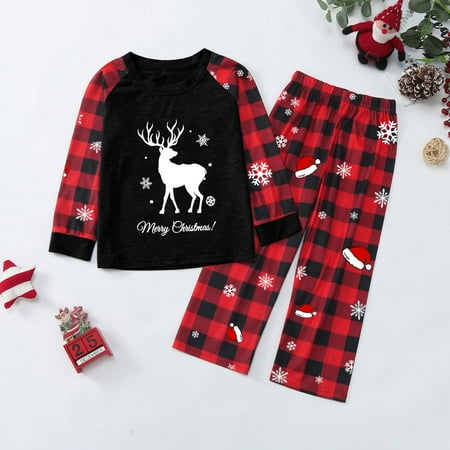 

ERTUTUYI Family Matching Christmas Pajamas Set Plaid Long Sleeves Cute Pattern Print Holiday Festival For Kids Parent Child Outfit Black 110