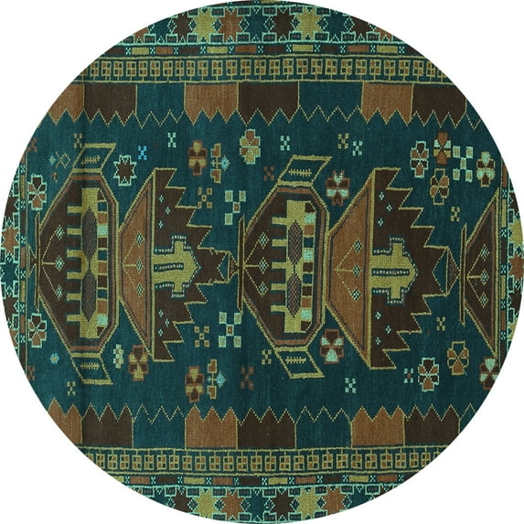 Ahgly Company Indoor Round Persian Turquoise Blue Traditional Area Rugs, 3' Round
