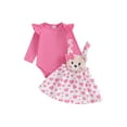 thumbnail image 1 of xiaxaixu Ensemble 2 Pcs pour Bébé Fille Body à Manches Longues Col Rond à Volants Jupe à Bretelles Imprimé Cœur, 1 of 8