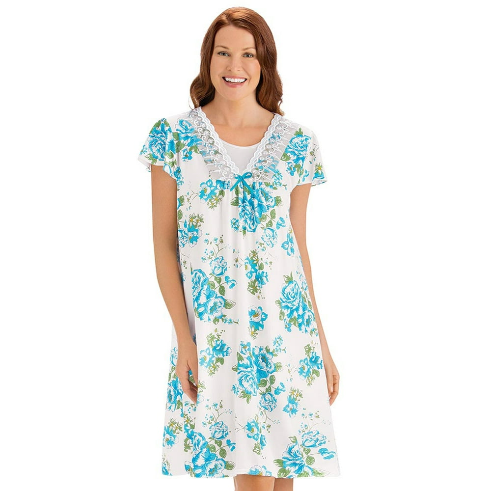 Collections Etc. - All-Over Floral Printed Short-Sleeve Nightgown with ...